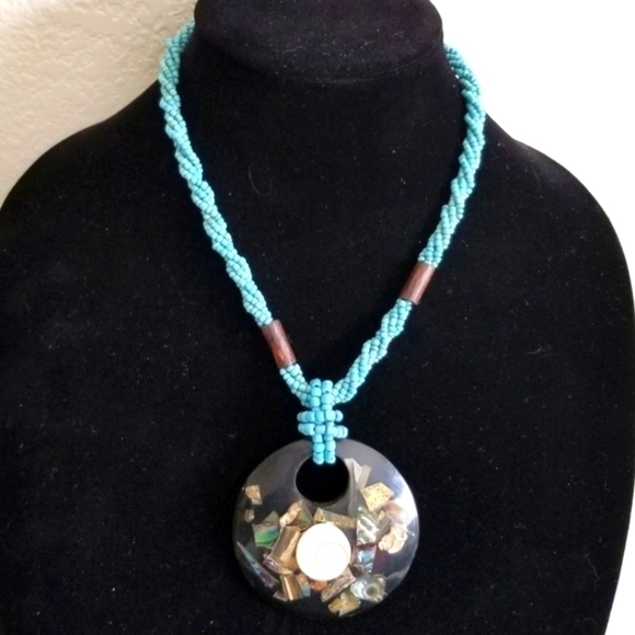 Faux Beaded Turquoise Rope Necklace 18" - Picture 1 of 7